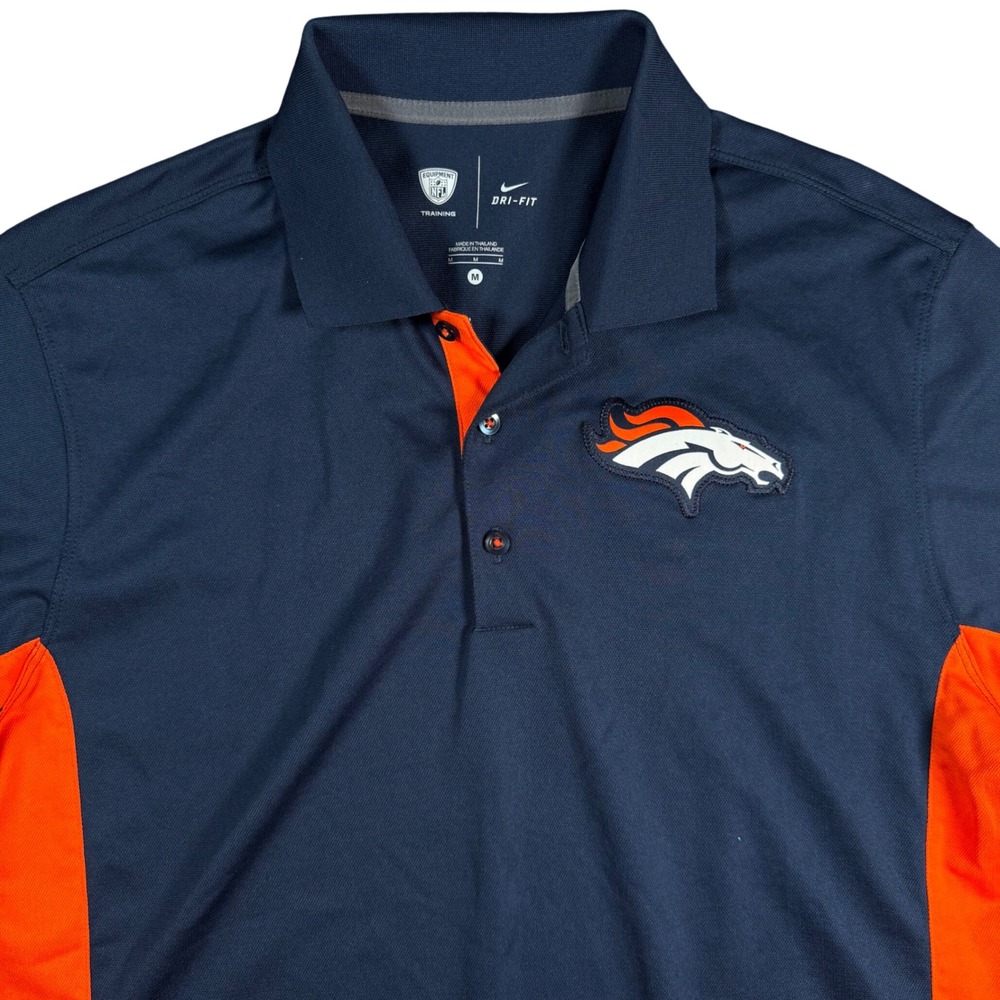 Nike Denver Broncos Polo Shirt Mens Medium Navy Blue Orange Dri-FIT NFL Training